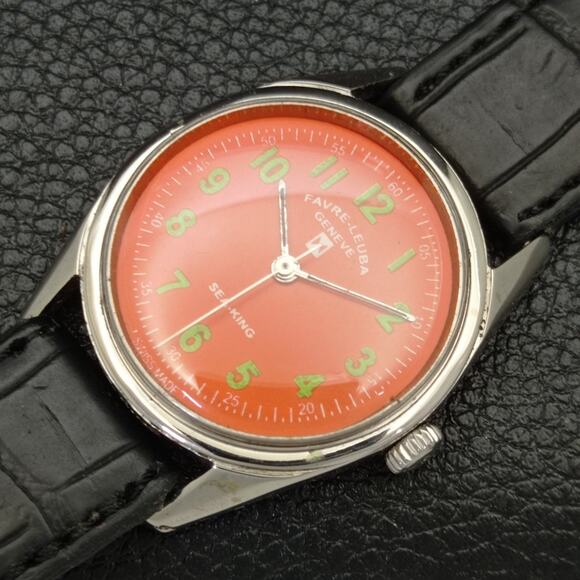 Vintage 1979 Favre Leuba Manual Mens Silver Watch W/Leather Strap - Picture 6 of 8